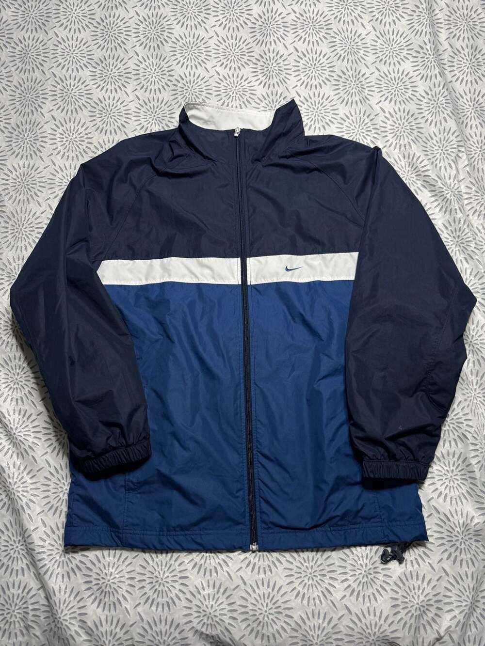 Nike Windbreaker Jacket Size L Navy Blue White Full Zip Swoosh